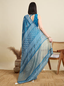 Light Blue Semi Cotton Saree with Print and Jari Pallu Elegant Saree with Blouse