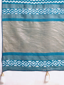 Light Blue Semi Cotton Saree with Print and Jari Pallu Elegant Saree with Blouse