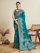 Light Turquoise Color Cotton Saree with Table Print Border Piping Casual Daily Wear