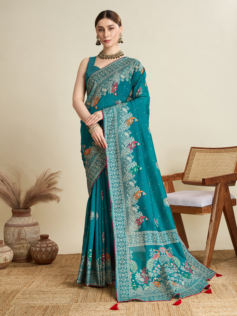 Light Turquoise Color Cotton Saree with Table Print Border Piping Casual Daily Wear
