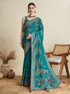 Turquoise T Color Cotton Saree with Table Print Border Piping Casual