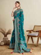 Light Turquoise Color Cotton Saree with Table Print Border Piping Casual Daily Wear