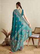 Light Turquoise Color Cotton Saree with Table Print Border Piping Casual Daily Wear