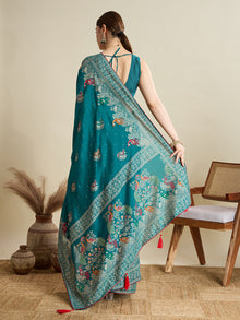 Light Turquoise Color Cotton Saree with Table Print Border Piping Casual Daily Wear