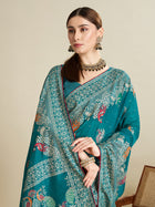 Light Turquoise Color Cotton Saree with Table Print Border Piping Casual Daily Wear