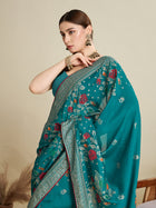 Turquoise T Color Cotton Saree with Table Print Border Piping Casual