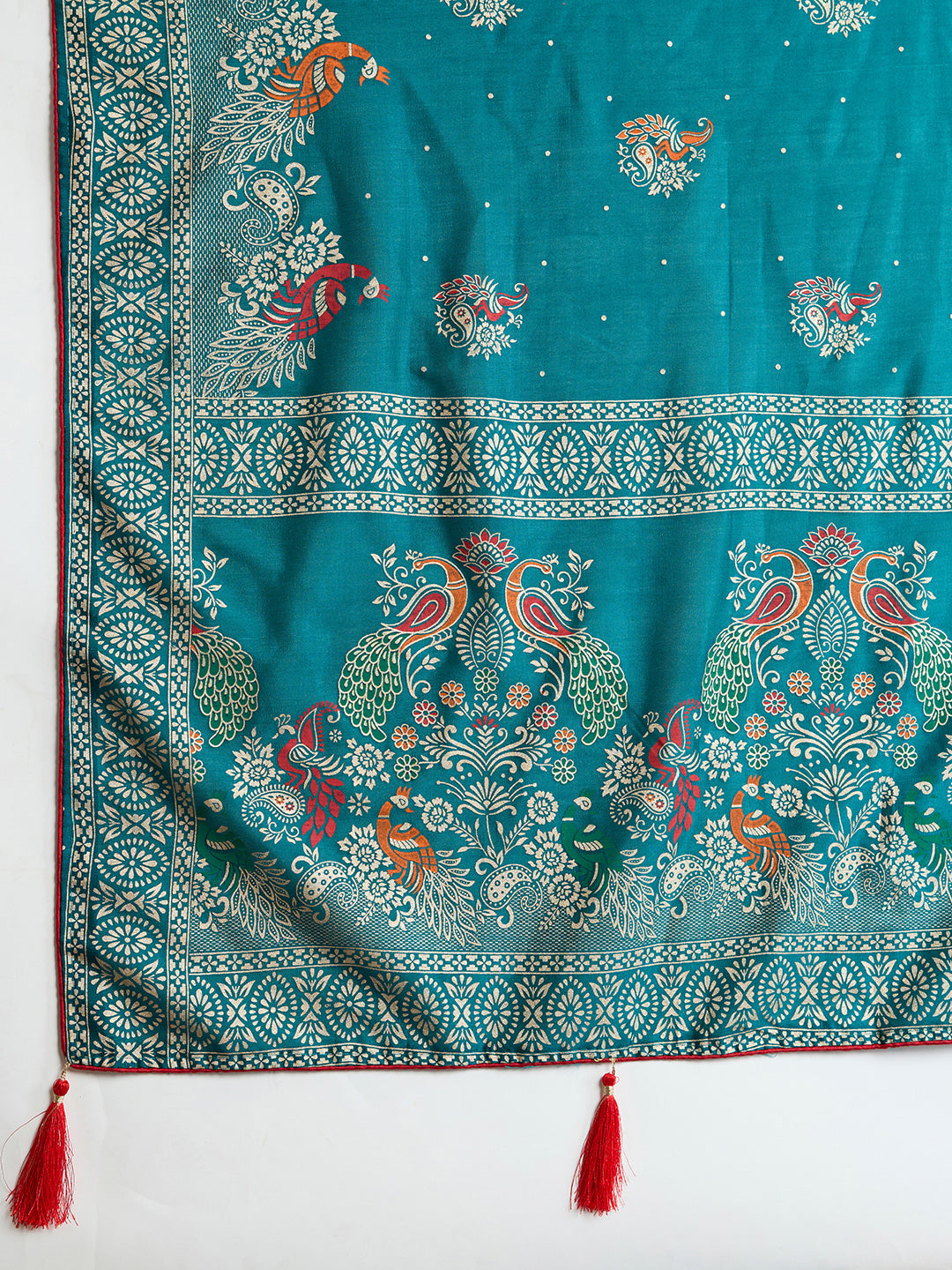 Light Turquoise Color Cotton Saree with Table Print Border Piping Casual Daily Wear