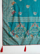 Light Turquoise Color Cotton Saree with Table Print Border Piping Casual Daily Wear