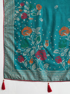 Turquoise T Color Cotton Saree with Table Print Border Piping Casual
