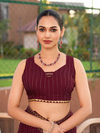 Maroon Cotton Saree with Foil Border & Table Print Contrast Blouse for Festive Wear