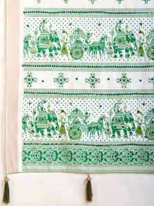 White and Dark Green Semi Cotton Saree with Table Print and Handwork  Designer Blouse