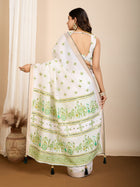 Light White & Green Semi Cotton Saree with Table Print and Handwork All Over Blouse