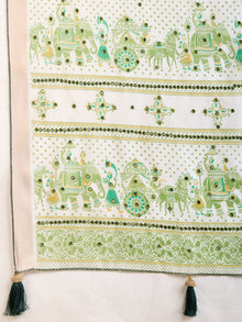 Light White & Green Semi Cotton Saree with Table Print and Handwork All Over Blouse