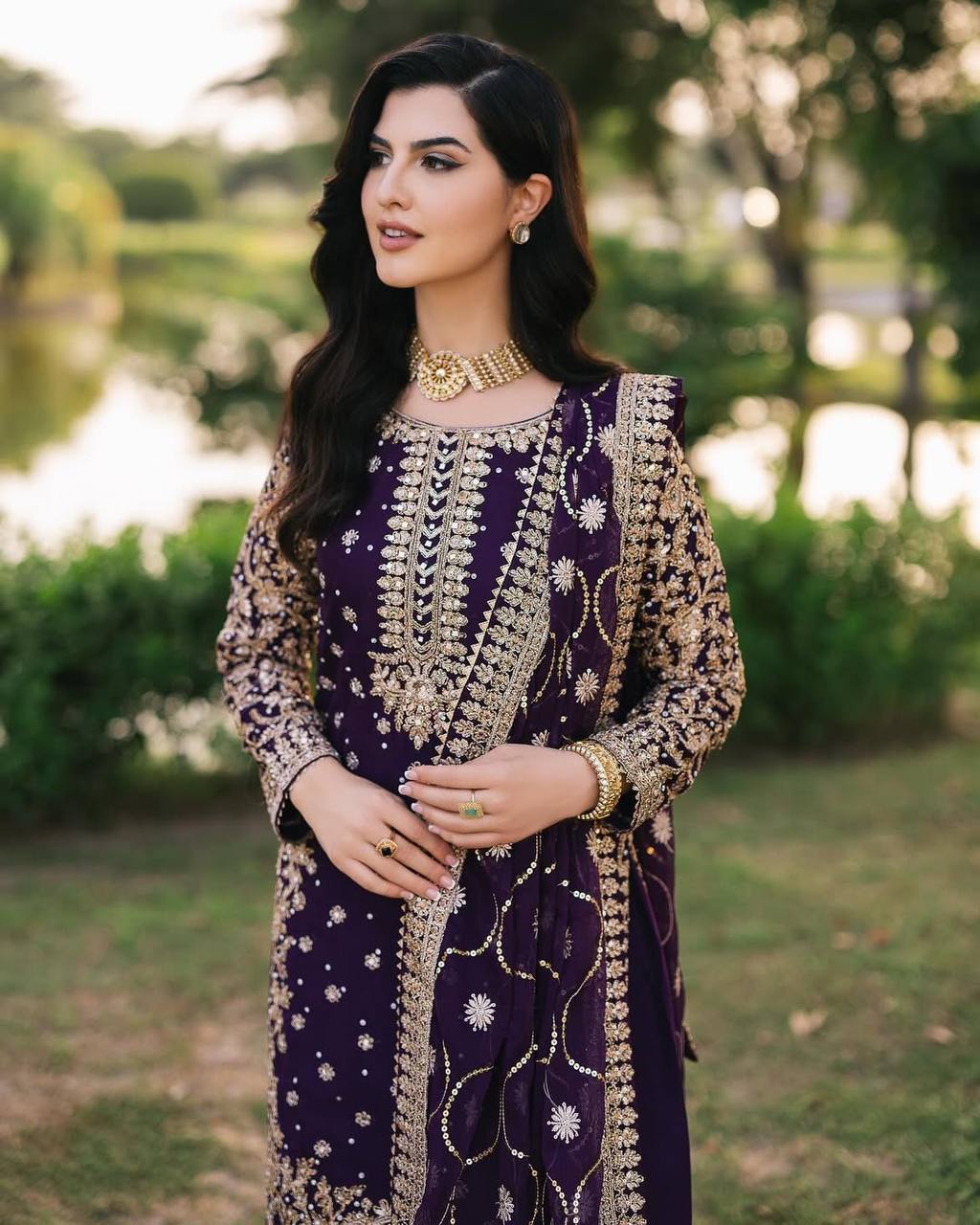 Luxury Purple Embroidered Straight Suit for Wedding, Festive Wear