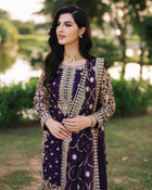 Luxury Purple Embroidered Straight Suit for Wedding, Festive Wear