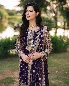 Luxury Purple Embroidered Straight Suit for Wedding, Festive Wear
