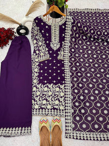 Luxury Purple Embroidered Straight Suit for Wedding, Festive Wear