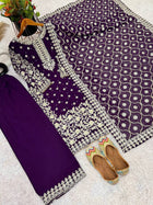 Luxury Purple Embroidered Straight Suit for Wedding, Festive Wear