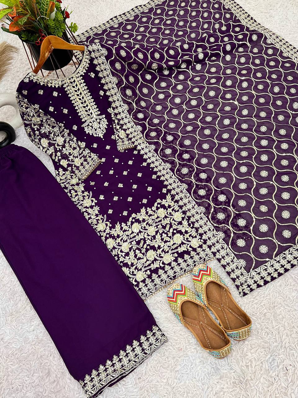 Luxury Purple Embroidered Straight Suit for Wedding, Festive Wear