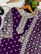 Luxury Purple Embroidered Straight Suit for Wedding, Festive Wear
