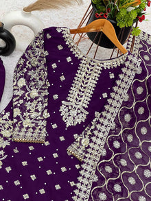 Luxury Purple Embroidered Straight Suit for Wedding, Festive Wear