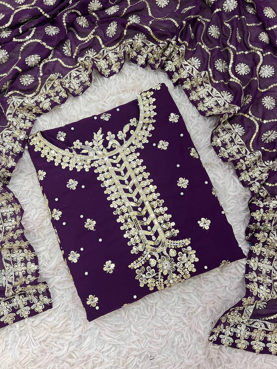 Luxury Purple Embroidered Straight Suit for Wedding, Festive Wear