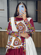 Maroon and White Kutchi Embroidered Chaniya Choli with Full Sleeve Blouse  Navratri Special