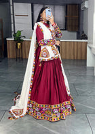 Maroon and White Kutchi Embroidered Chaniya Choli with Full Sleeve Blouse  Navratri Special