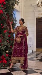 Maroon Gold Sharara Suit with Heavy Embroidery Bridal and Festive Ethnic Wear