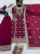 Maroon Gold Sharara Suit with Heavy Embroidery Bridal and Festive Ethnic Wear