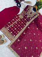 Maroon Gold Sharara Suit with Heavy Embroidery Bridal and Festive Ethnic Wear