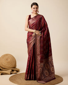 Maroon Jacquard Silk Saree with Sona Chandi Zari and Pure 3Zari Floral Weaving