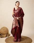 Maroon Jacquard Silk Saree with Sona Chandi Zari and Pure 3Zari Floral Weaving