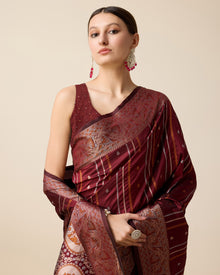 Maroon Jacquard Silk Saree with Sona Chandi Zari and Pure 3Zari Floral Weaving