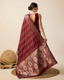 Maroon Jacquard Silk Saree with Sona Chandi Zari and Pure 3Zari Floral Weaving