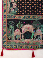 Black Maslin Cotton Saree with Digital Print, Handwork and Contrast Blouse