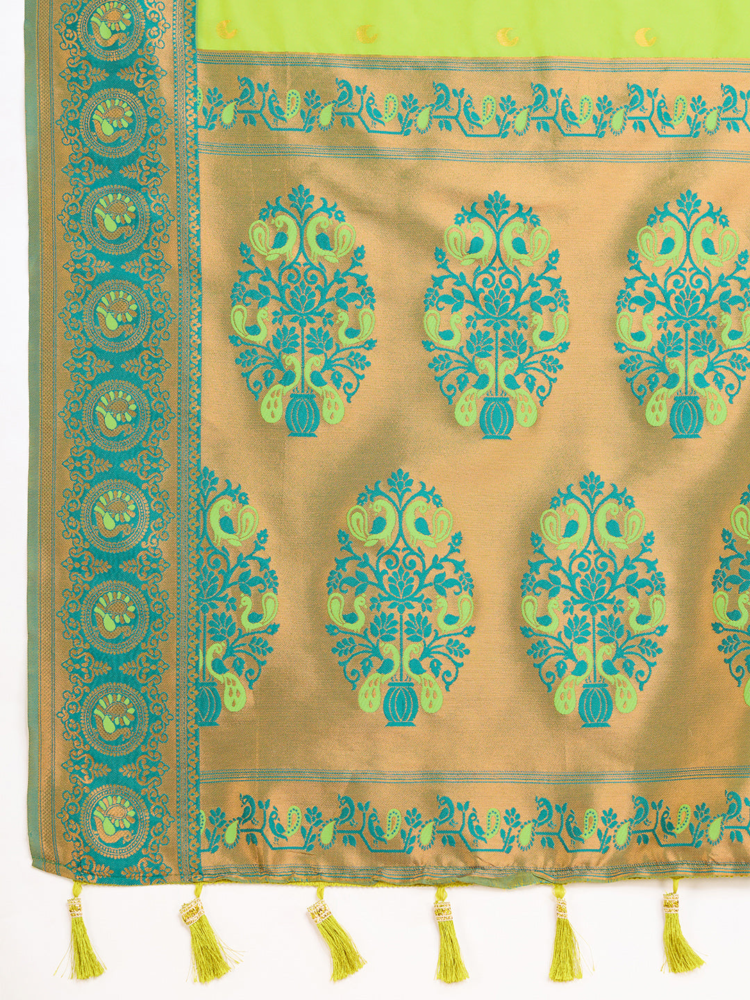 Medium Green Jacquard Saree with Pure Zari Weaving and Floral Accents Wedding  Saree