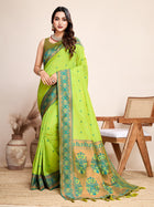Medium Green Jacquard Saree with Pure Zari Weaving and Floral Accents Wedding  Saree