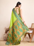 Medium Green Jacquard Saree with Pure Zari Weaving and Floral Accents Wedding  Saree