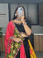 MultiColor Navratri Lehenga Choli with Kutchi Embroidery and Mirror Work Dupatta