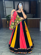 MultiColor Navratri Lehenga Choli with Kutchi Embroidery and Mirror Work Dupatta