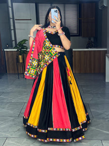 MultiColor Navratri Lehenga Choli with Kutchi Embroidery and Mirror Work Dupatta