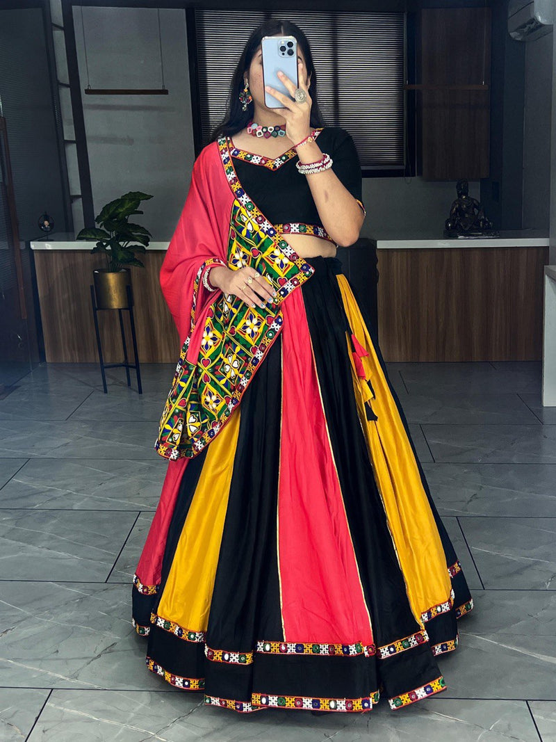 MultiColor Navratri Lehenga Choli with Kutchi Embroidery and Mirror Work Dupatta