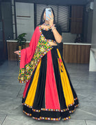 MultiColor Navratri Lehenga Choli with Kutchi Embroidery and Mirror Work Dupatta