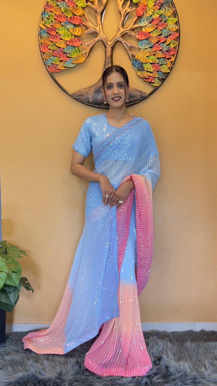 Light Green Floral Organza Saree for Summer Elegance