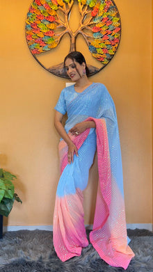 Light Green Floral Organza Saree for Summer Elegance