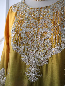 Mustard Olive Green Ombre Embroidered Palazzo Suit with Dupatta Elegant Festive and Wedding Wear