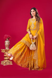 Mustard Yellow Embroidered Sharara Suit for Women Festive