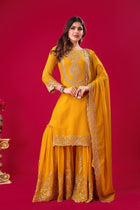 Mustard Yellow Embroidered Sharara Suit for Women Festive
