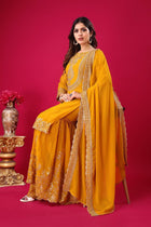 Mustard Yellow Embroidered Sharara Suit for Women Festive